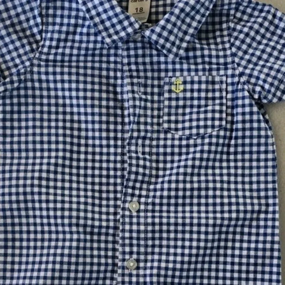 Set of‎ 2 Carter's Blue & GREEN Gingham Romper Infant Boy size 18 months #081